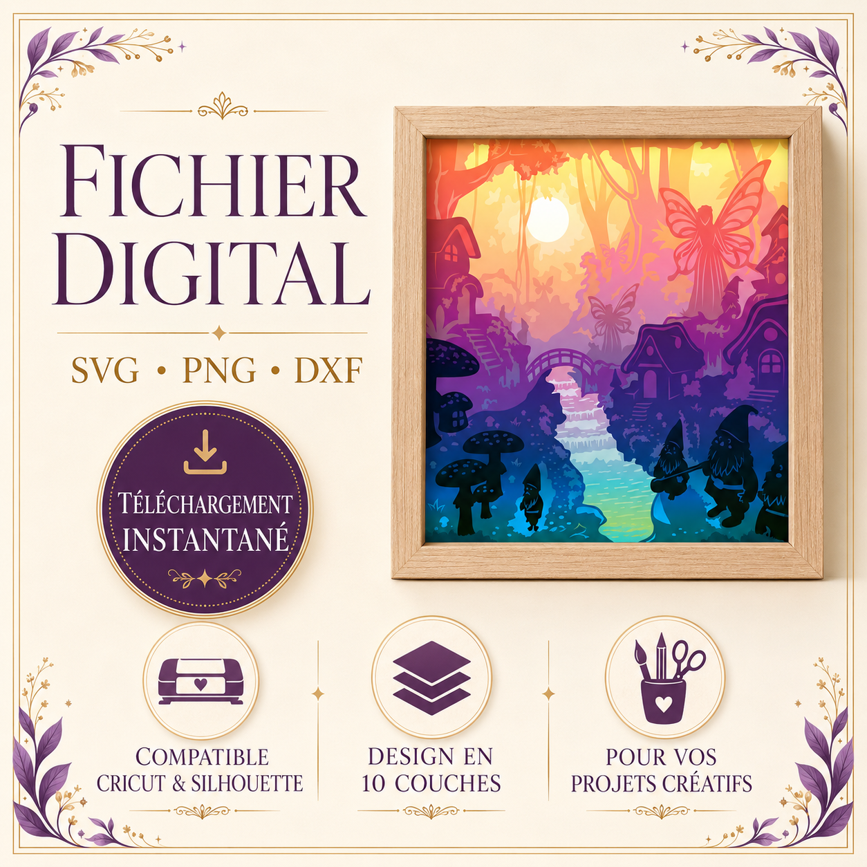 Fairy Forest Shadow Box SVG – Village féerique 10 couches