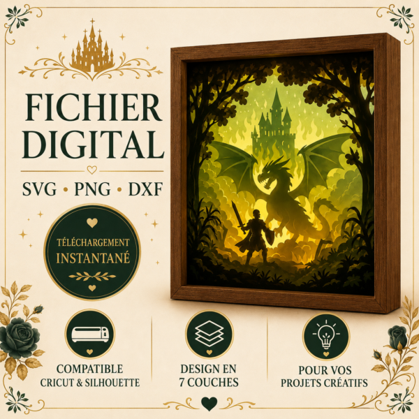 Dragon Knight Lightbox SVG – Shadow Box 7 couches