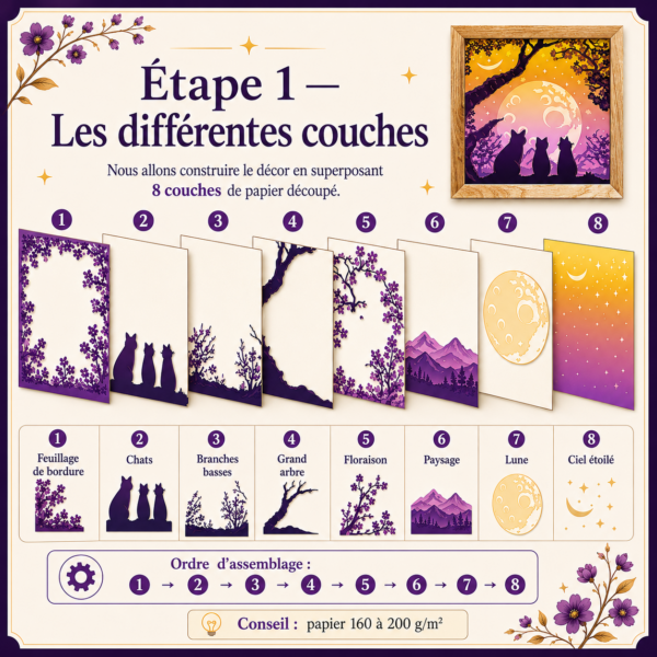 Moon Cat Shadow Box SVG – 8 couches