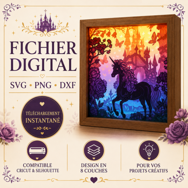 Unicorn Castle Lightbox SVG – Shadow Box 8 couches
