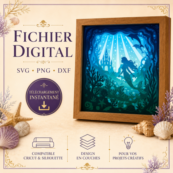 Ocean Mermaid Lightbox SVG – Shadow Box 7 couches