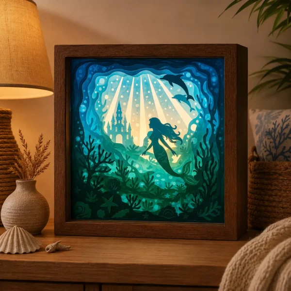 Sirène des Océans – Lightbox colorée allumée